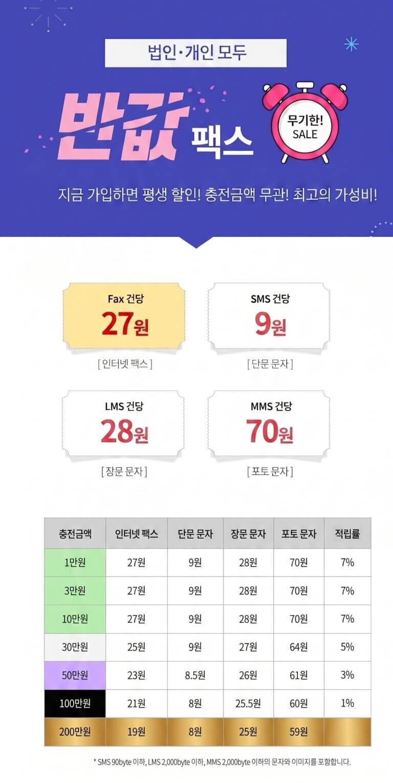 인터넷팩스26년 단가표 모바일